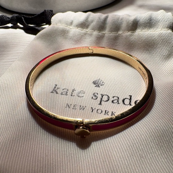 Kate Spade Gold and Pink Enamel bangle bracelet with spade clasp- Preowned - Picture 3 of 8